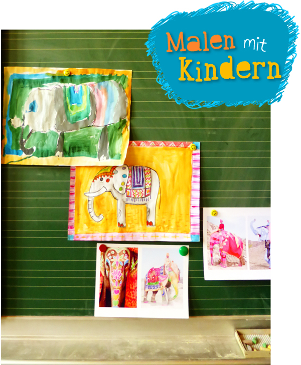 Kinder malen Elefanten