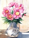 Ein weiterer Strauß Pfingstrosen in meiner Reihe Blumenstillleben. Ich mag die Kombination aus frischen Blüten und den Charme alter Vasen und Gegenstände, kräftige Farben inmitten von erdigen Tönen.

#watercolorbouquet #dorokaiserwatercolor #aquarelleflowers #floralwatercolor #watercolorartists