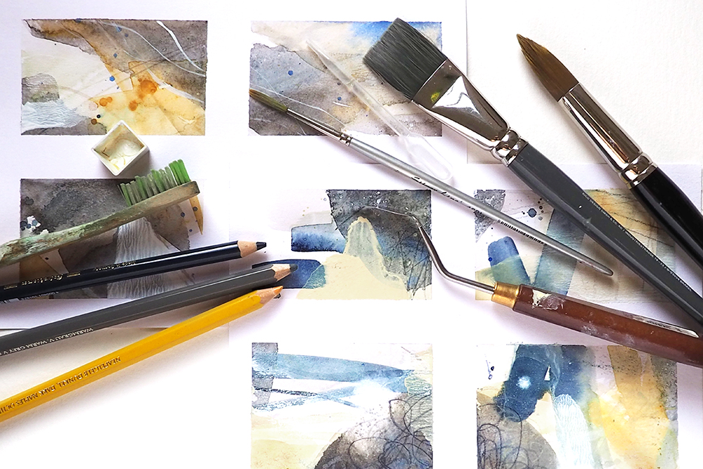 Mini Abstrakt Bilder malen mit Aquarell Mixed Media