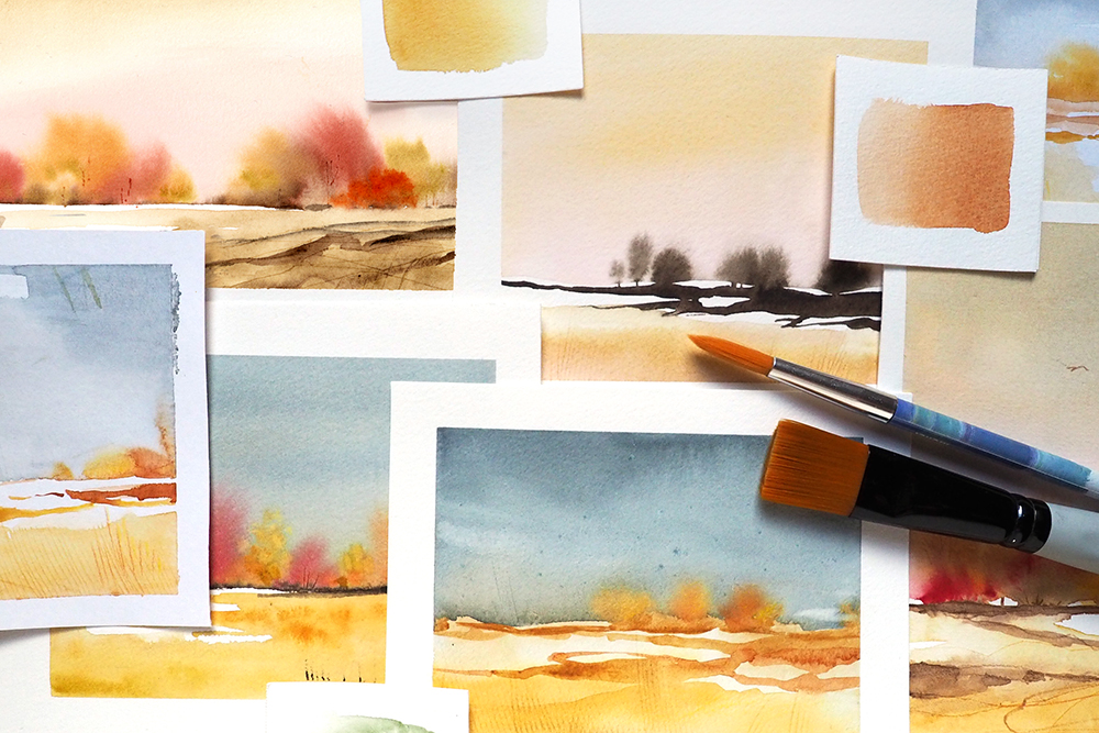 Malen mit Aquarell: einfache Herbstlandschaft malen